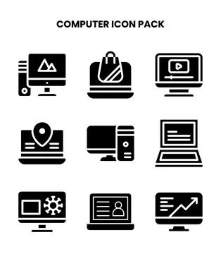 Computer Glyph Graphics Icons Pack Ilustração Stock