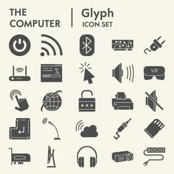 Computer glyph icon set, digital symbols collection, vector sketches, logo 스톡 일러스트