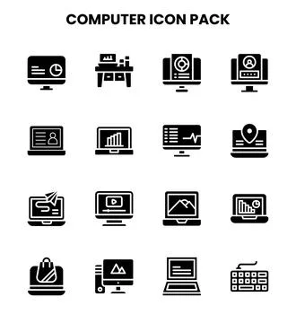 Computer Glyph Vector Icons Pack Stockillustratie