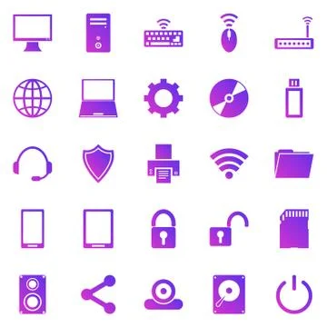 Computer gradient icons on white background Illustrazione stock