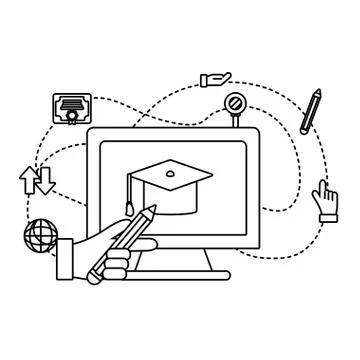 Computer with graduation cap Stock Illustration