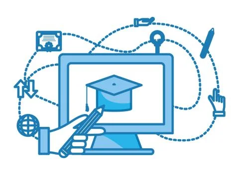 Computer with graduation cap 스톡 일러스트