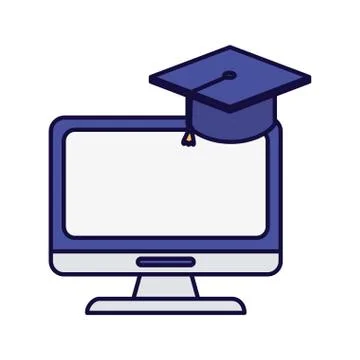 Computer graduation hat school learning online Stock Illustration