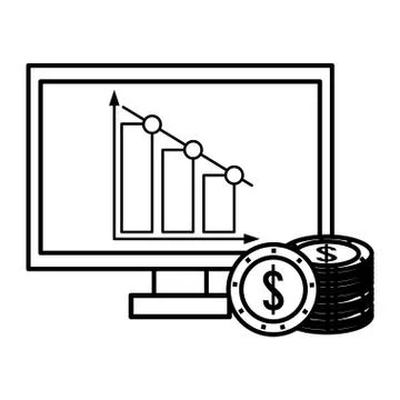 Computer with graph and coins 스톡 일러스트