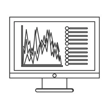 Computer with graph chart icon Illustrazione stock