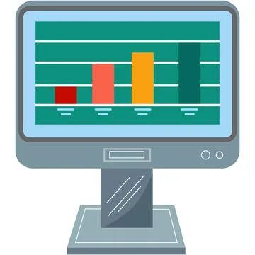 Computer with graph chart statistic on screen icon Illustrazione stock