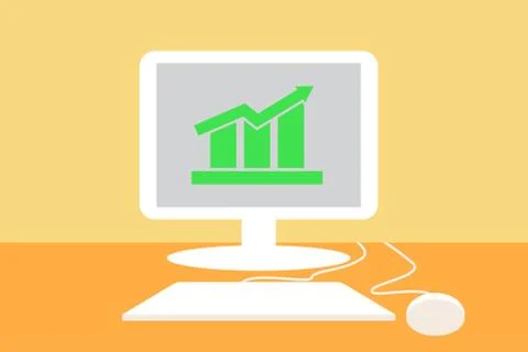 Computer with graph Illustrazione stock