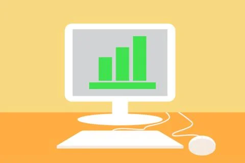 Computer with graph Illustrazione stock