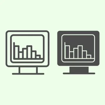Computer graph line and solid icon. Analytic or statistics chart on monitor Stock Illustration