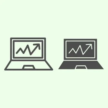 Computer graph line and solid icon. Analytic or statistics chart on monitor Stock Illustration