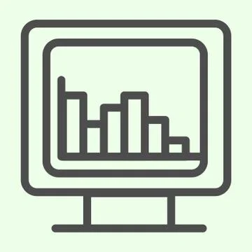 Computer graph line icon. Analytic or statistics chart on monitor screen outline Illustrazione stock