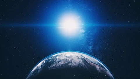 Computer graph planet Earth orbits hiding bright Sun 動画素材 113156434