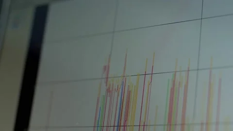 Computer with graph shows seismographic data in laboratory Stock Footage 141787534