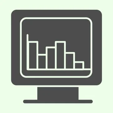 Computer graph solid icon. Analytic or statistics chart on monitor screen glyph Stock Illustration