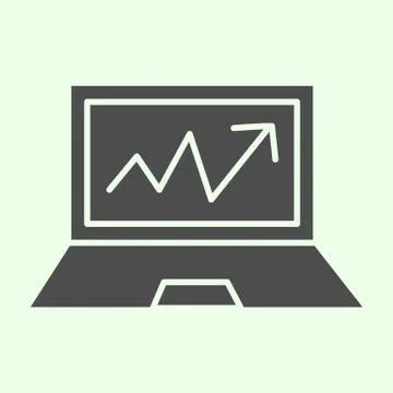 Computer graph solid icon. Analytic or statistics chart on monitor screen glyph Stock Illustration