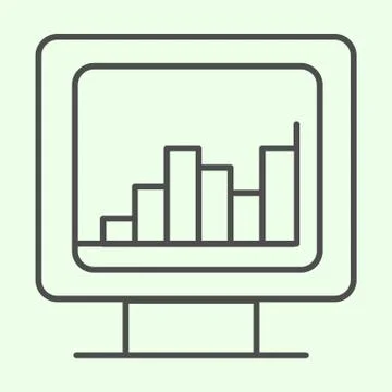 Computer graph thin line icon. Analytic or statistics chart on monitor screen Stock Illustration