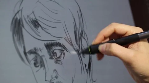 Computer graphic artist working with drawing tablet for computer. Stock Footage 81471472