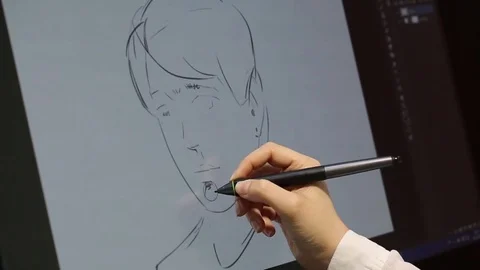 Computer graphic artist working with drawing tablet for computer. Stock Footage 81471523