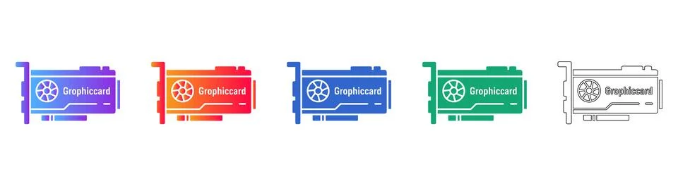 Computer Graphic Card Hardware Icons Stock Illustration