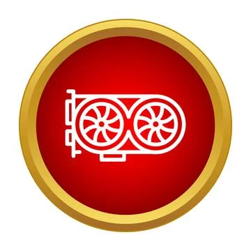 Computer graphic card outline icon in red circle 스톡 일러스트