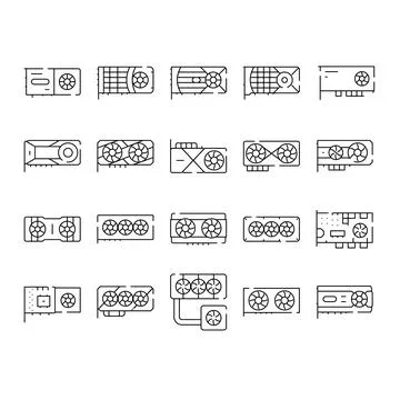 Computer graphic cards hardware components icons collection Stock Illustration