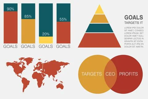 Computer graphic image of business presentation with charts and map Stock Illustration