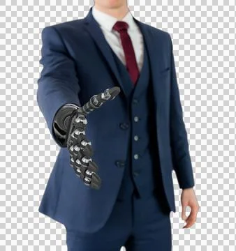 Computer graphic image of businessman with robotic hand Stock Photos