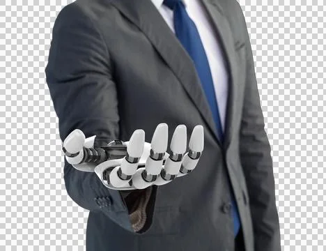 Computer graphic image of businessman with robotic hand Stock Photos