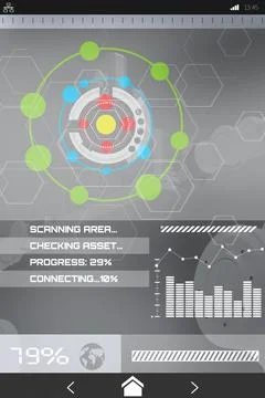 Computer graphic image of circle shape icons and graphs Stockfoto's