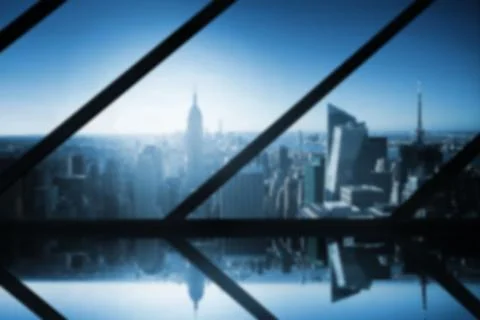 Computer graphic image of cityscape seen through metal grate Ilustración de archivo
