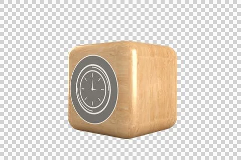 Computer graphic image of clock icon on brown cube Stock Illustration