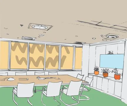 Computer graphic image of conference table in meeting room Stock Illustration