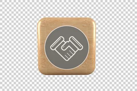 Computer graphic image of handshake icon on cube Stock Photos