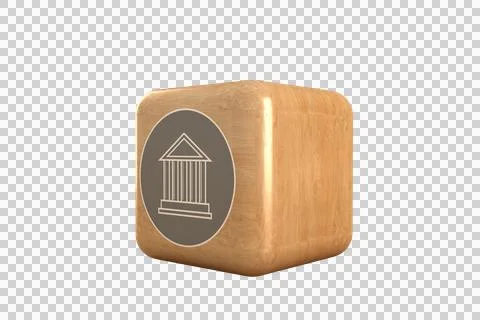Computer graphic image of house icon on brown cube Stock Illustration