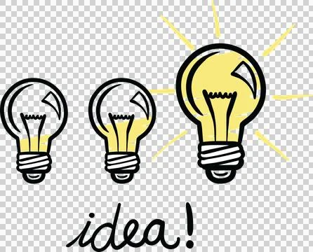 Computer graphic image of light bulb with idea text Foto stock