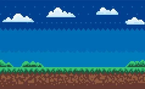 Computer Graphic of Pixel Game, Evening Map Vector Stock Illustration