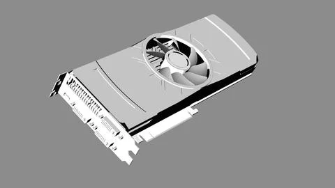 Computer Graphic Video Card with Connection Ports. Black and White. 3D Render. 스톡 일러스트