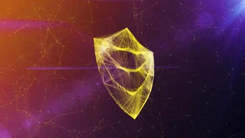 A computer graphics 3d illustration of a golden crystal Shield in a tooth sha Stock Illustration