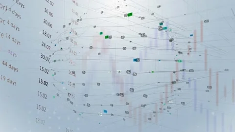 Computer graphics against a background are moving red and blue charts from Japan Stock Footage 232989558