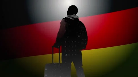 Computer graphics and double exposure. A tourist with a backpack and a suitcase 動画素材 237504938