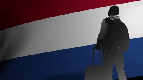 Computer graphics and double exposure. Tourist or expatriate with a backpack and 動画素材 237505244