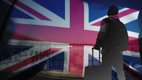 Computer graphics and double exposure. A tourist with a backpack and a suitcase 動画素材 237505487