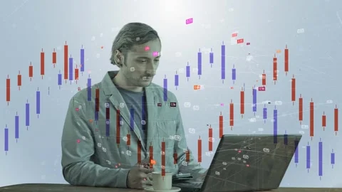 Computer graphics on the background of a man of Asian Arab appearance working on Stock Footage 232989552