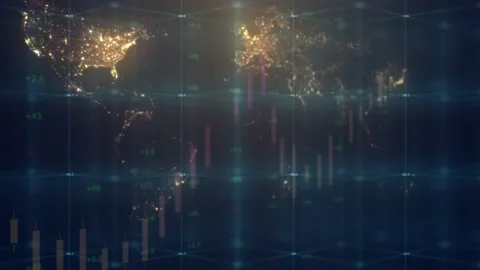 Computer graphics on the background of the world map with the designation of the Stock Footage 232988862