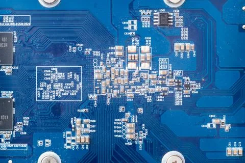 Computer graphics card and Circuits :DVI, Display port connectors on white ba Stock Photos
