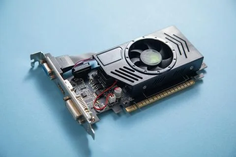 Computer graphics card on the blue background. Foto stock