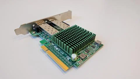 Computer graphics card with cooling system on display in bright studio lighting Stock Photos