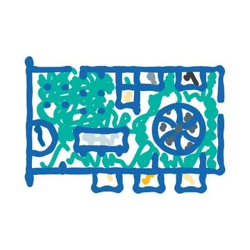 Computer graphics card doodle illustration with hardware components Stockillustratie