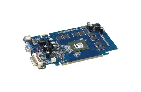 Computer Graphics Card Electronics Circuit Board isolated on white backgrou.. Foto stock