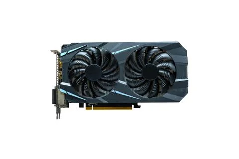 Computer graphics card isolated. Modern card with two cooling fans. Stock Photos